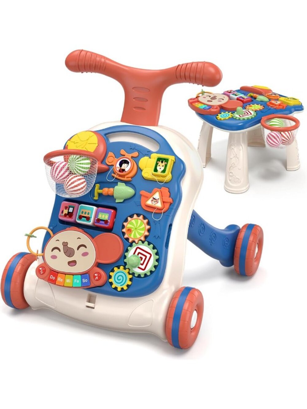 3-in-1 Baby Walker & Activity Center, Sit-to-Stand Push Toy with Music for